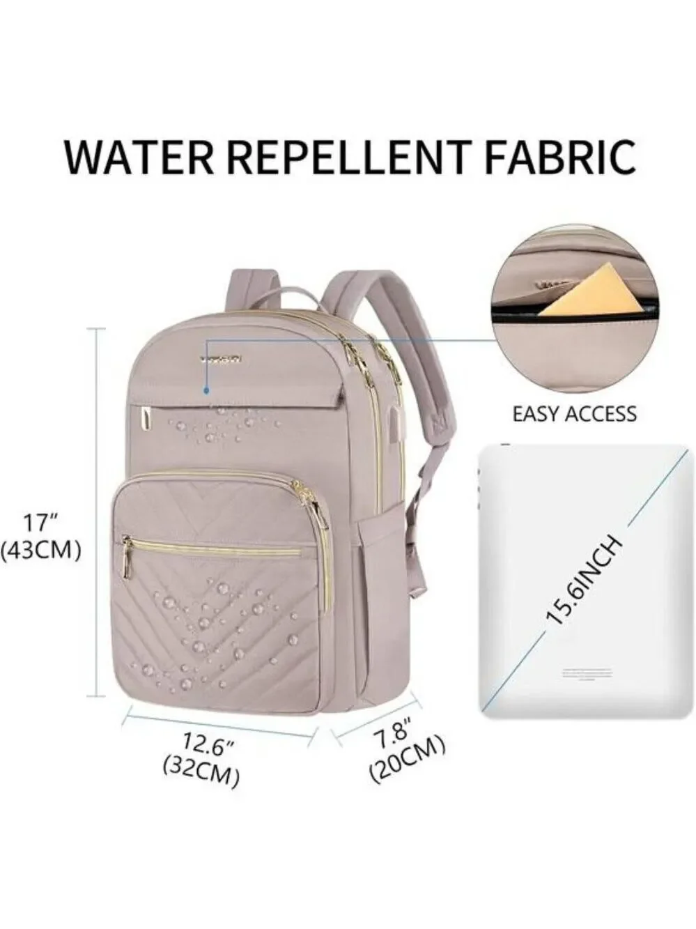 Vankean Womens Laptop Backpack 15.6 Inch USB Work Travel Bag Waterproof Pink